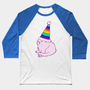 rainbow hat party white persian cat meme Baseball T-Shirt